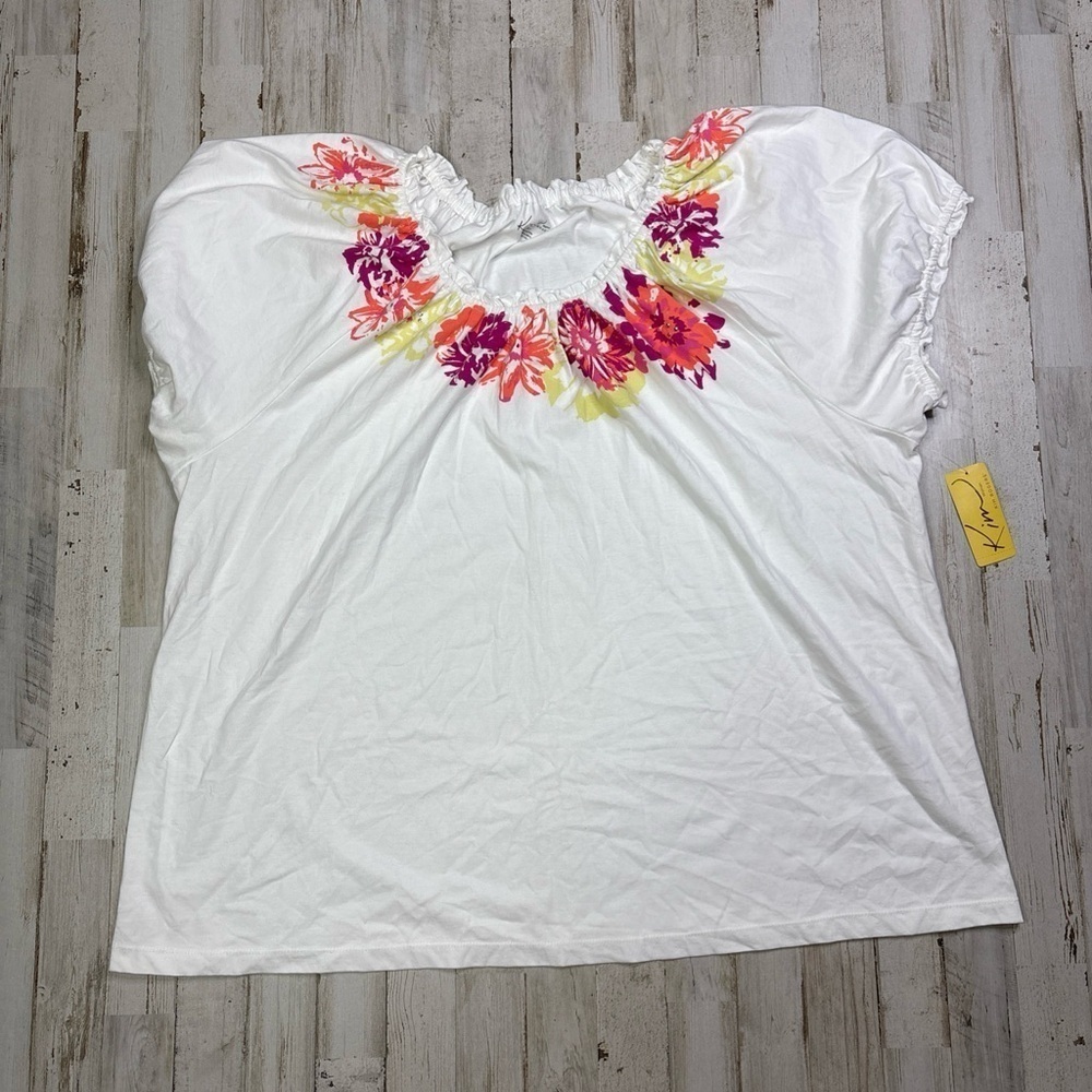 Kim Rogers Woman Top Short Sleeves White Casual Plus Sz 3X NWT!